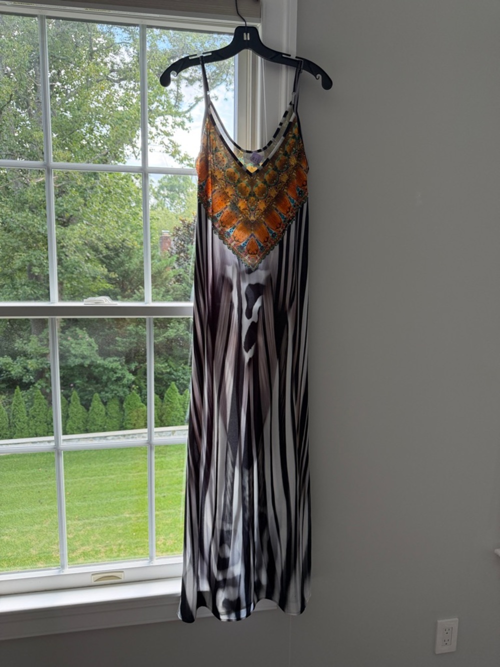 Camilla rhinestone Orange & Black Printed V-Neck Maxi Dress